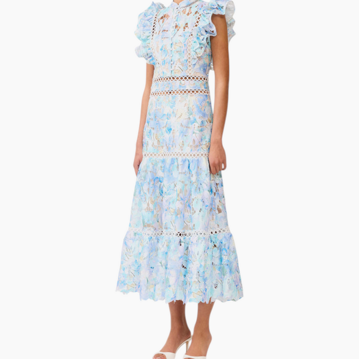 Elliatt Kalissa Ruffle Maxi Dress in Blue Floral