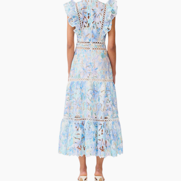 Elliatt Kalissa Ruffle Maxi Dress in Blue Floral