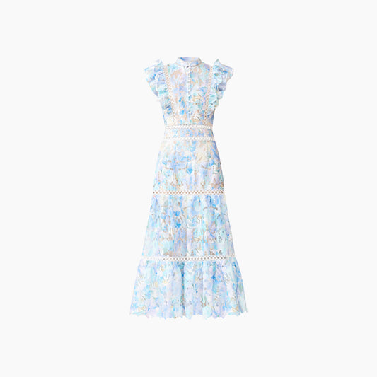Elliatt Kalissa Ruffle Maxi Dress in Blue Floral