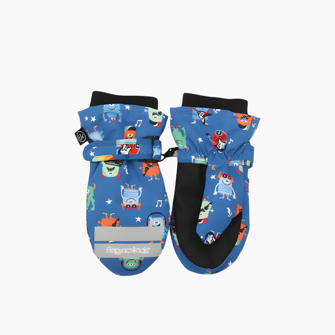 FlapJack Kids ski mittens with monster design
