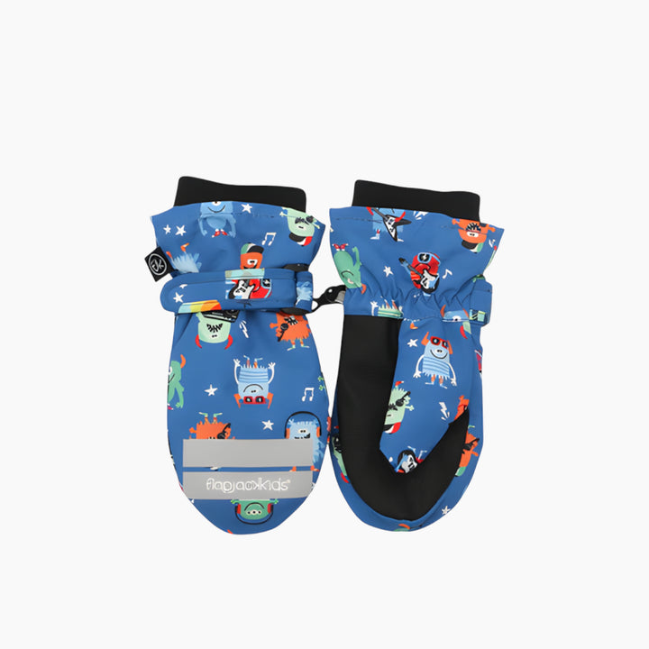 FlapJack Kids ski mittens with monster design