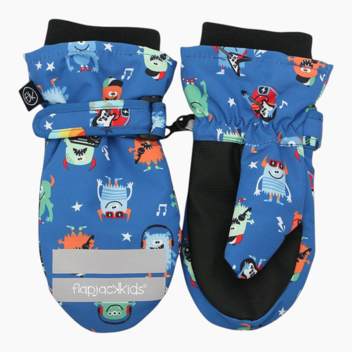 FlapJack Kids ski mittens with monster design
