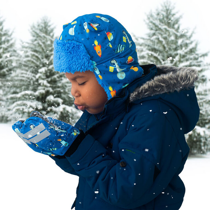 FlapJack Kids ski mittens with monster design