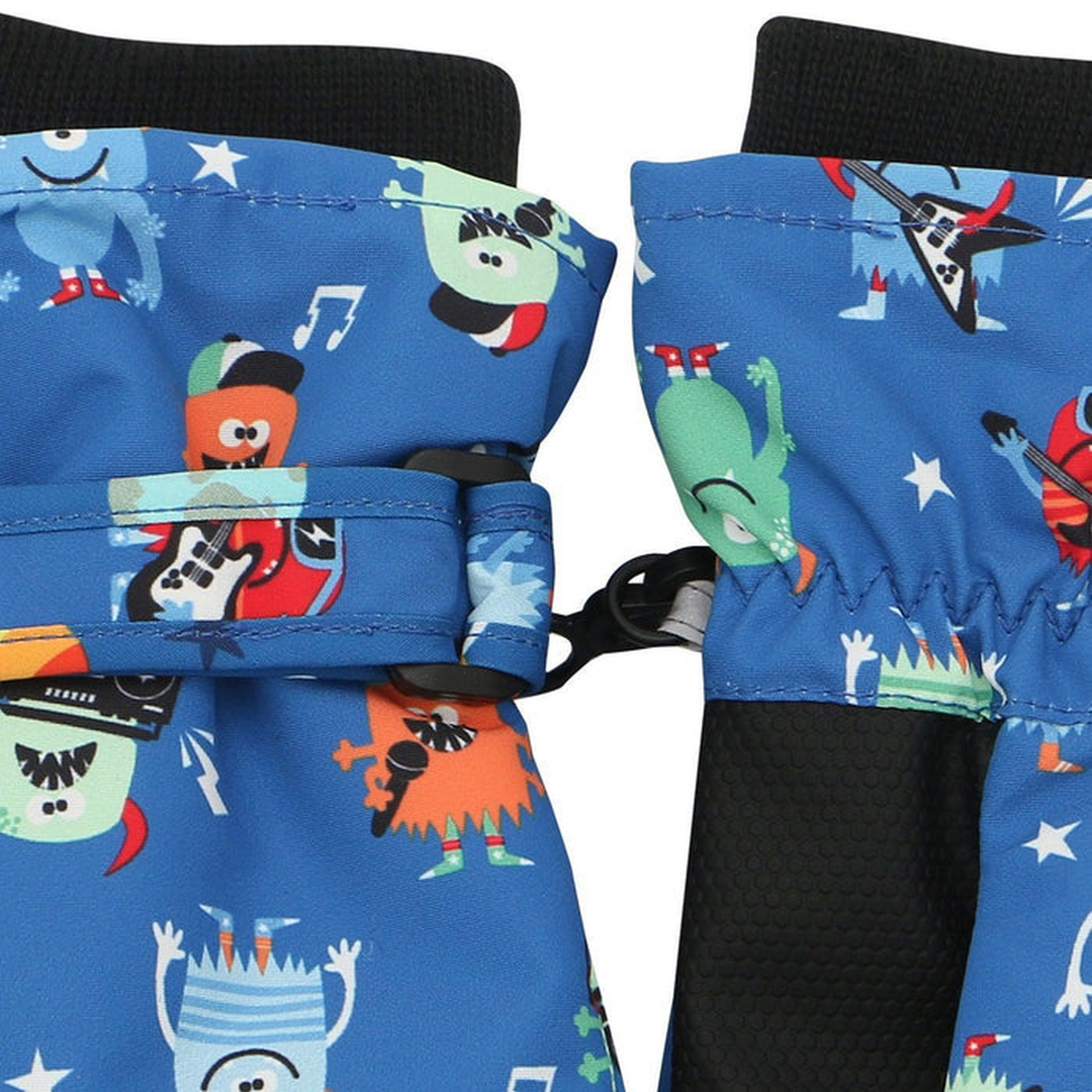 FlapJack Kids ski mittens with monster design