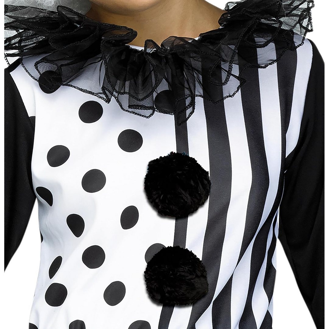 Killer Clown Costume Set with black and white harlequin dress and accessories