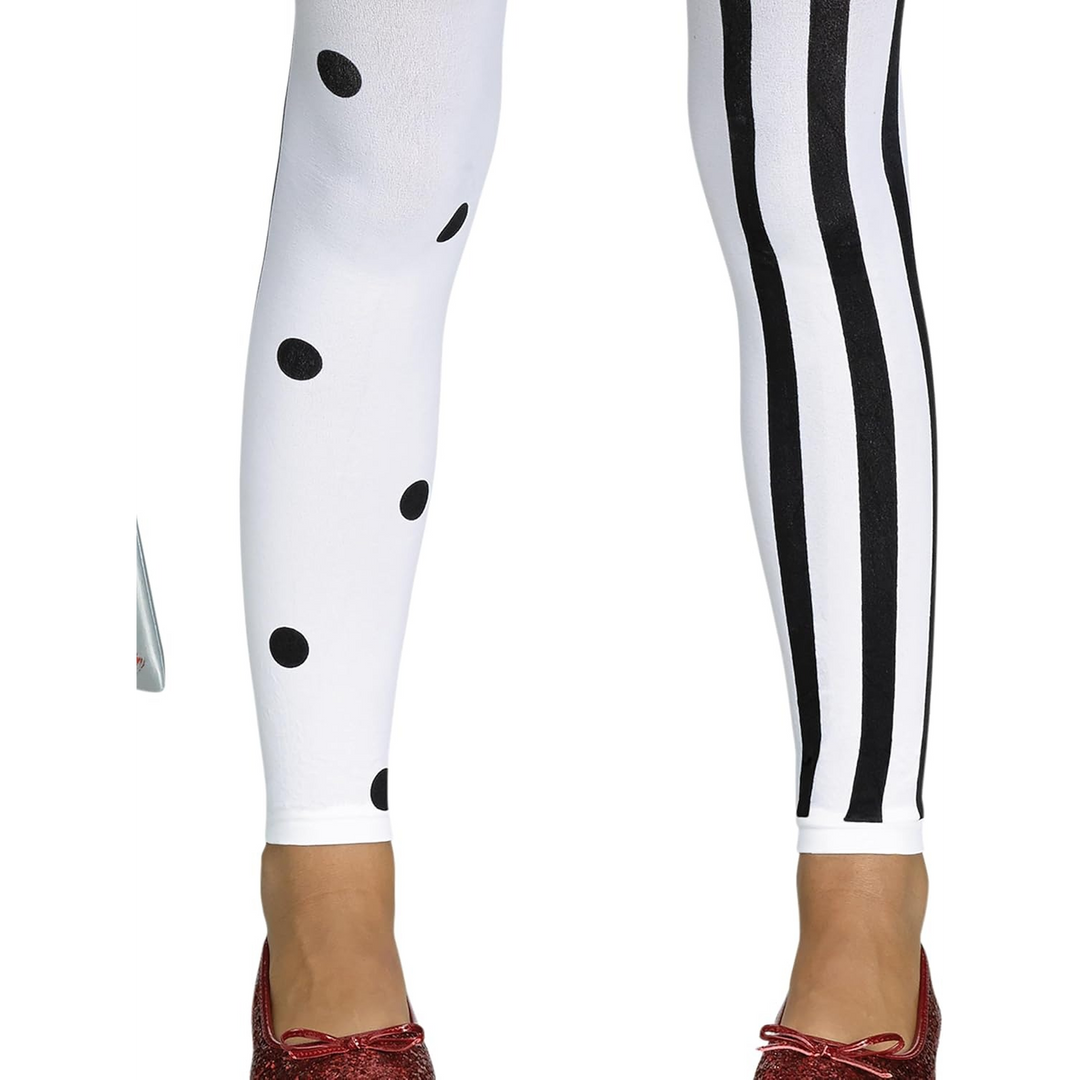 Killer Clown Costume Set for girls, black and white harlequin dress and leggings