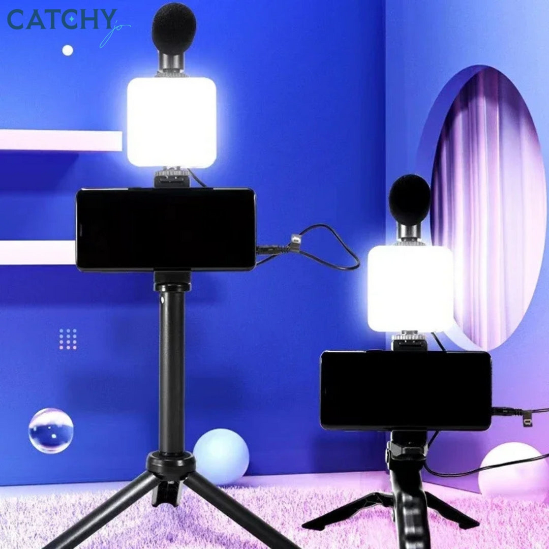 LED fill light cell phone tripod kit with microphone for live streaming