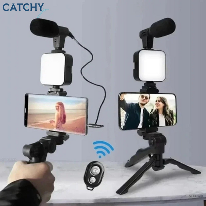 LED fill light cell phone tripod kit with microphone for live streaming