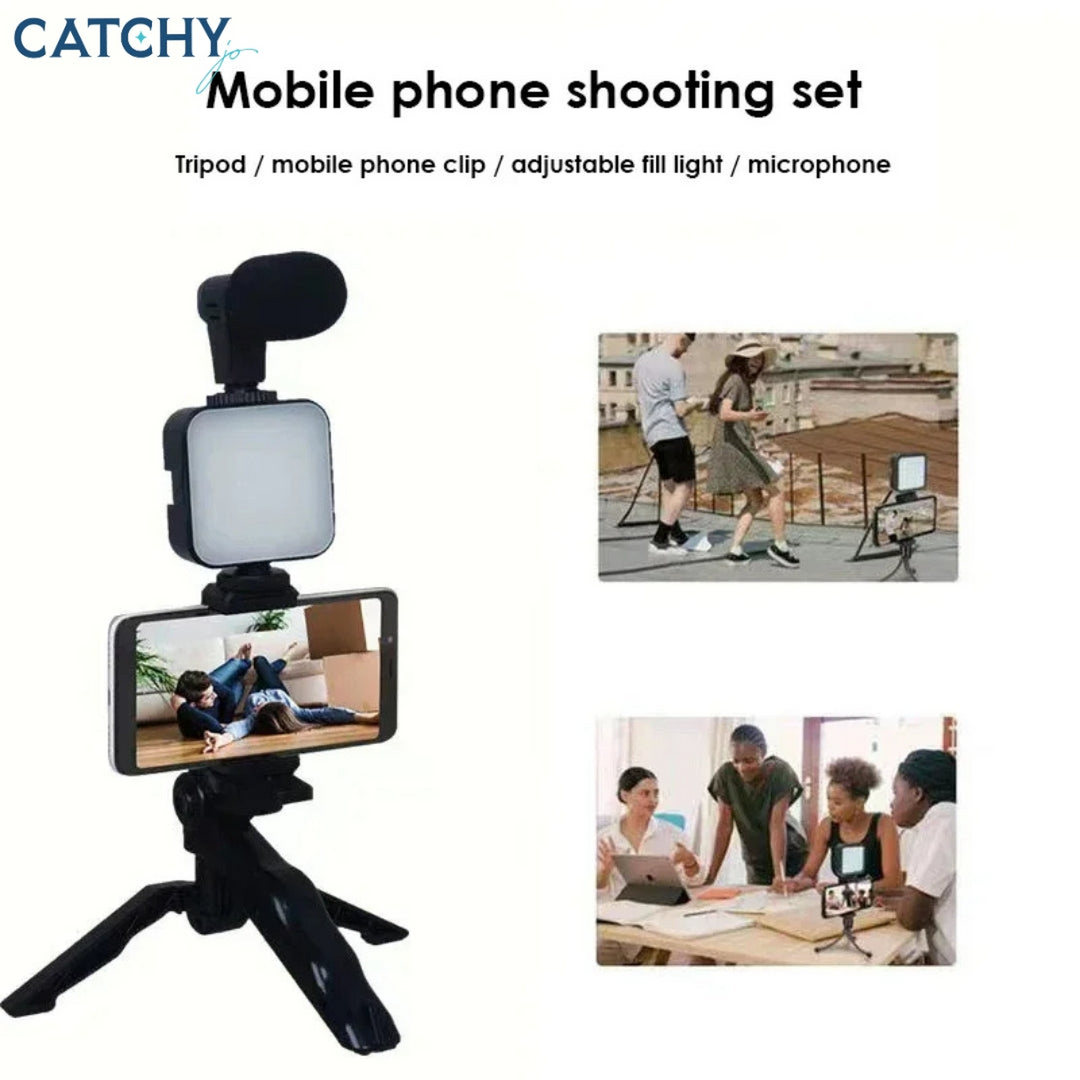 LED fill light cell phone tripod kit with microphone for live streaming