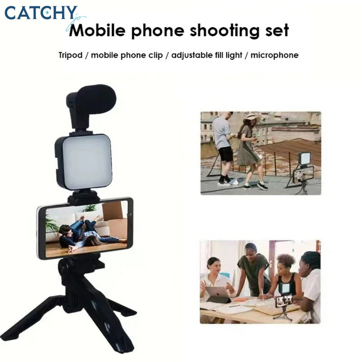 LED fill light cell phone tripod kit with microphone for live streaming