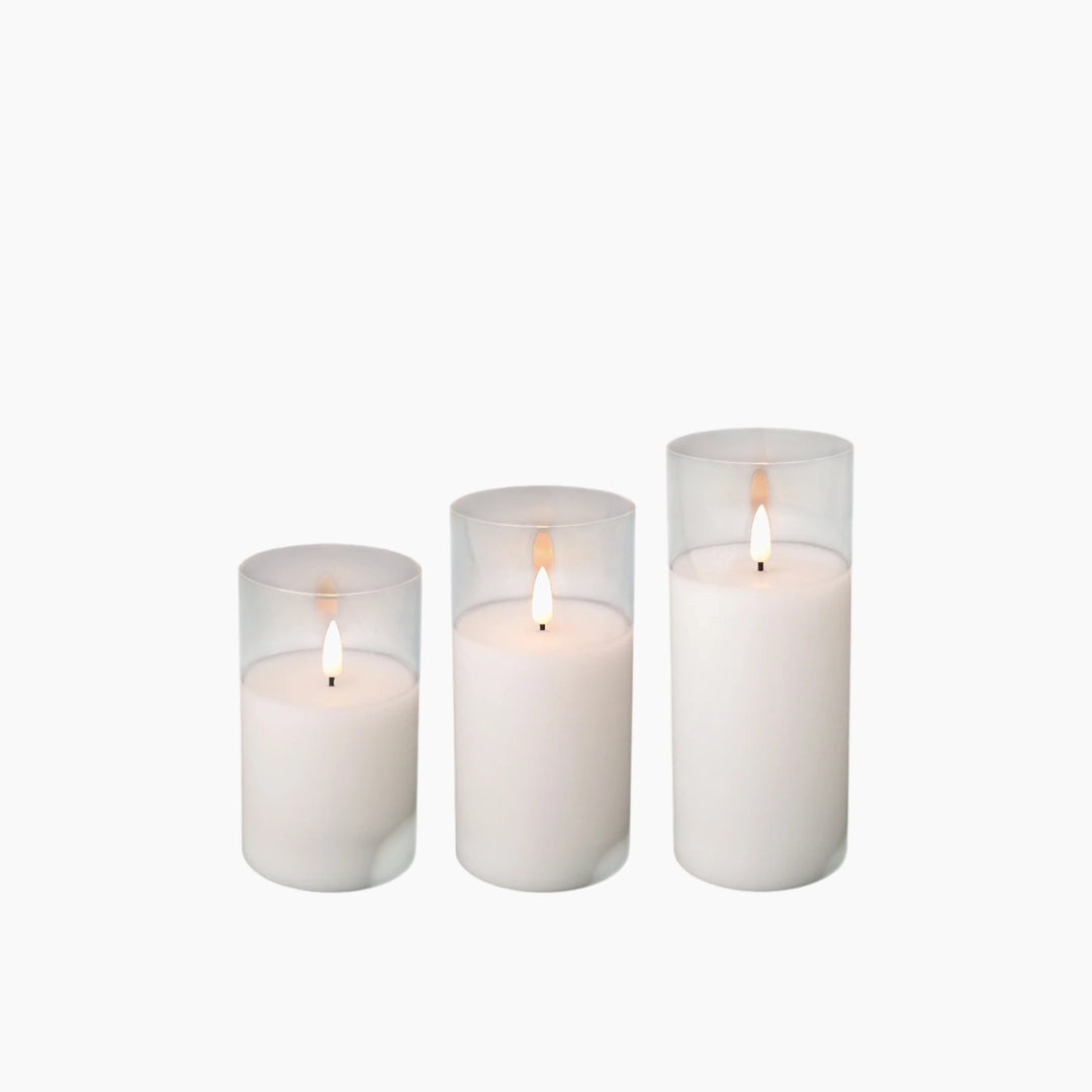 LED Wick Candle Glass Cylinder Bo Indoor