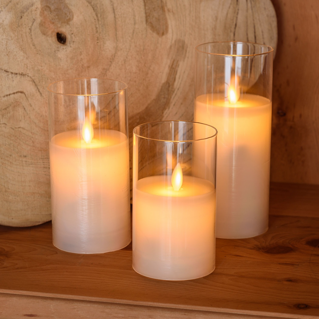 LED Wick Candle Glass Cylinder Bo Indoor