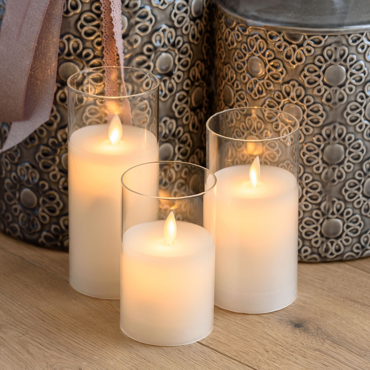 LED Wick Candle Glass Cylinder Bo Indoor