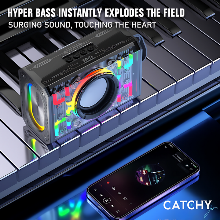 LENYES S843 Bluetooth speaker with transparent design and RGB lighting