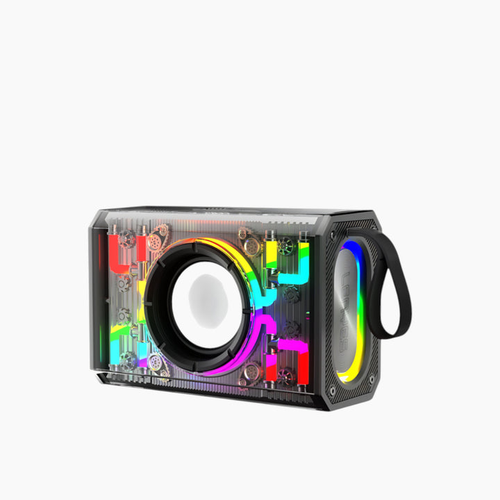 LENYES S843 Bluetooth speaker with transparent design and RGB lighting