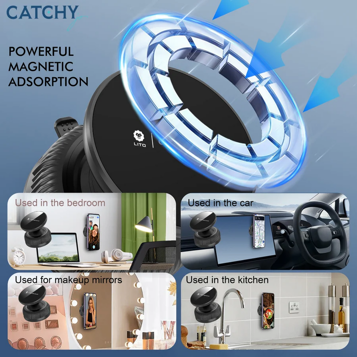 YESIDO LITO LT-W12 magnetic car phone holder with portable suction base
