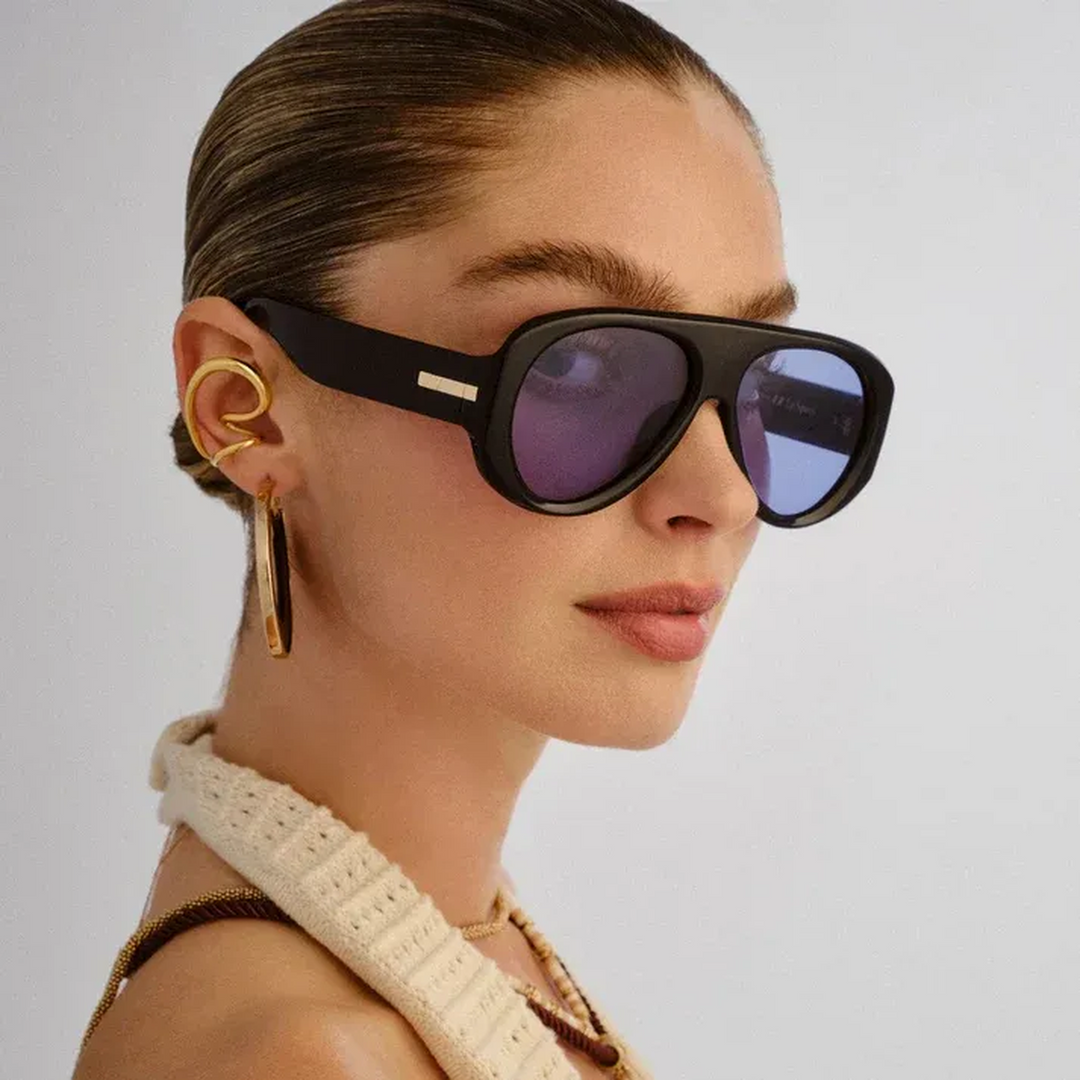 Le Specs Dream Boat Black Blue Mono Uni-Sex Aviator Sunglasses - HUNA