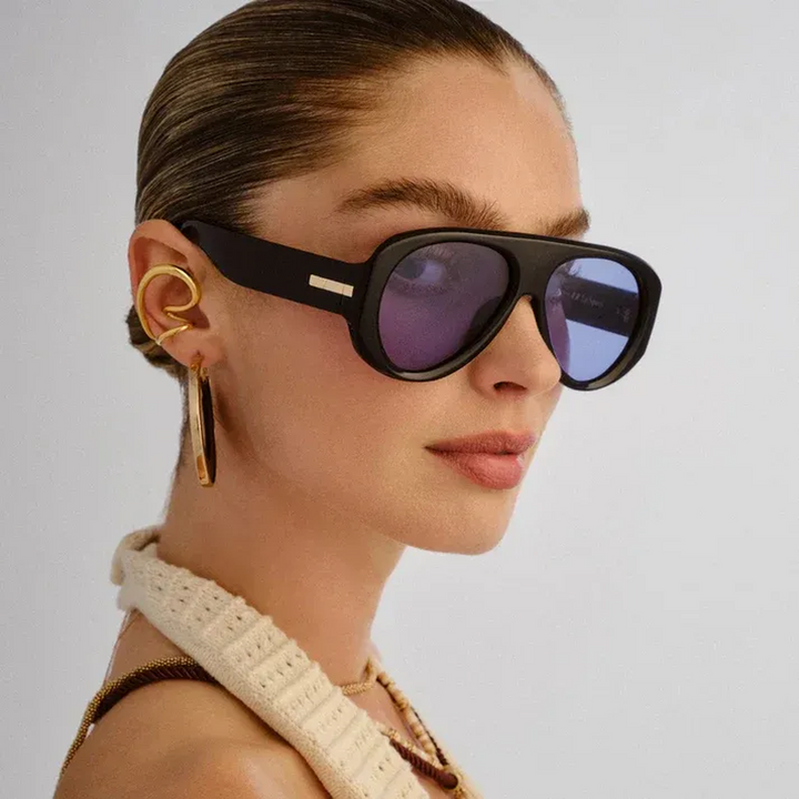 Le Specs Dream Boat Black Blue Mono Uni-Sex Aviator Sunglasses - HUNA