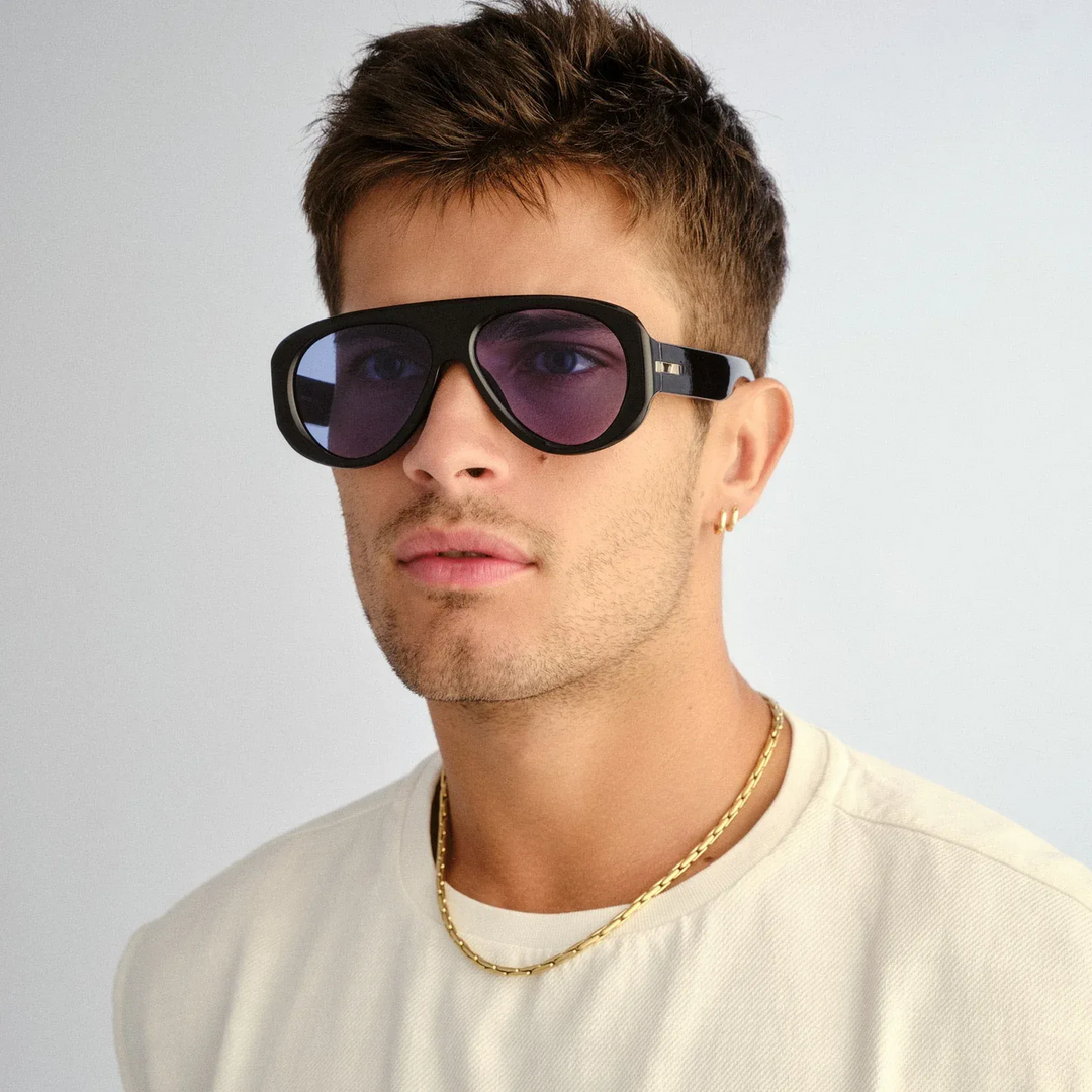Le Specs Dream Boat Black Blue Mono Uni-Sex Aviator Sunglasses - HUNA