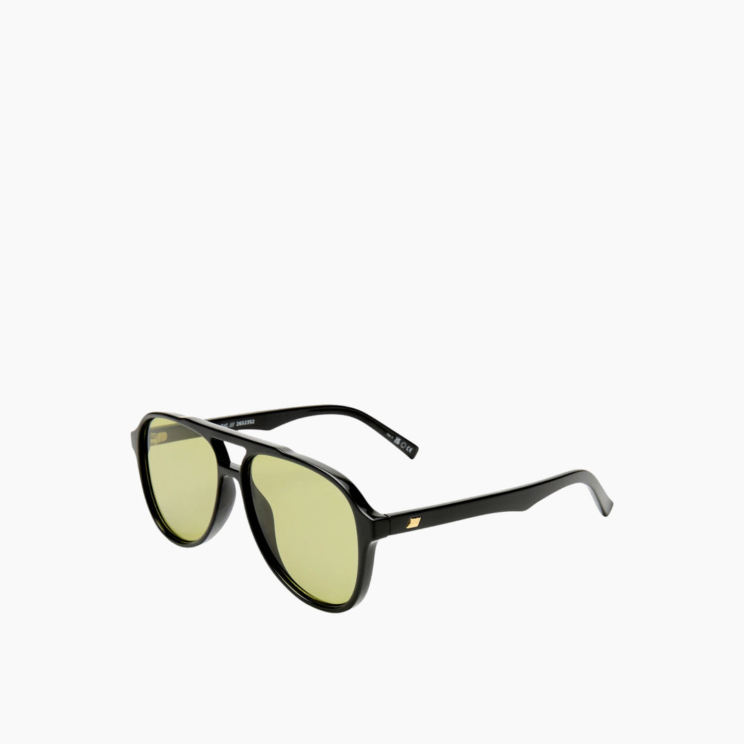 Le Specs Tragic Magic uni-sex aviator sunglasses with black frame and olive lenses