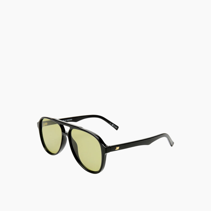 Le Specs Tragic Magic uni-sex aviator sunglasses with black frame and olive lenses