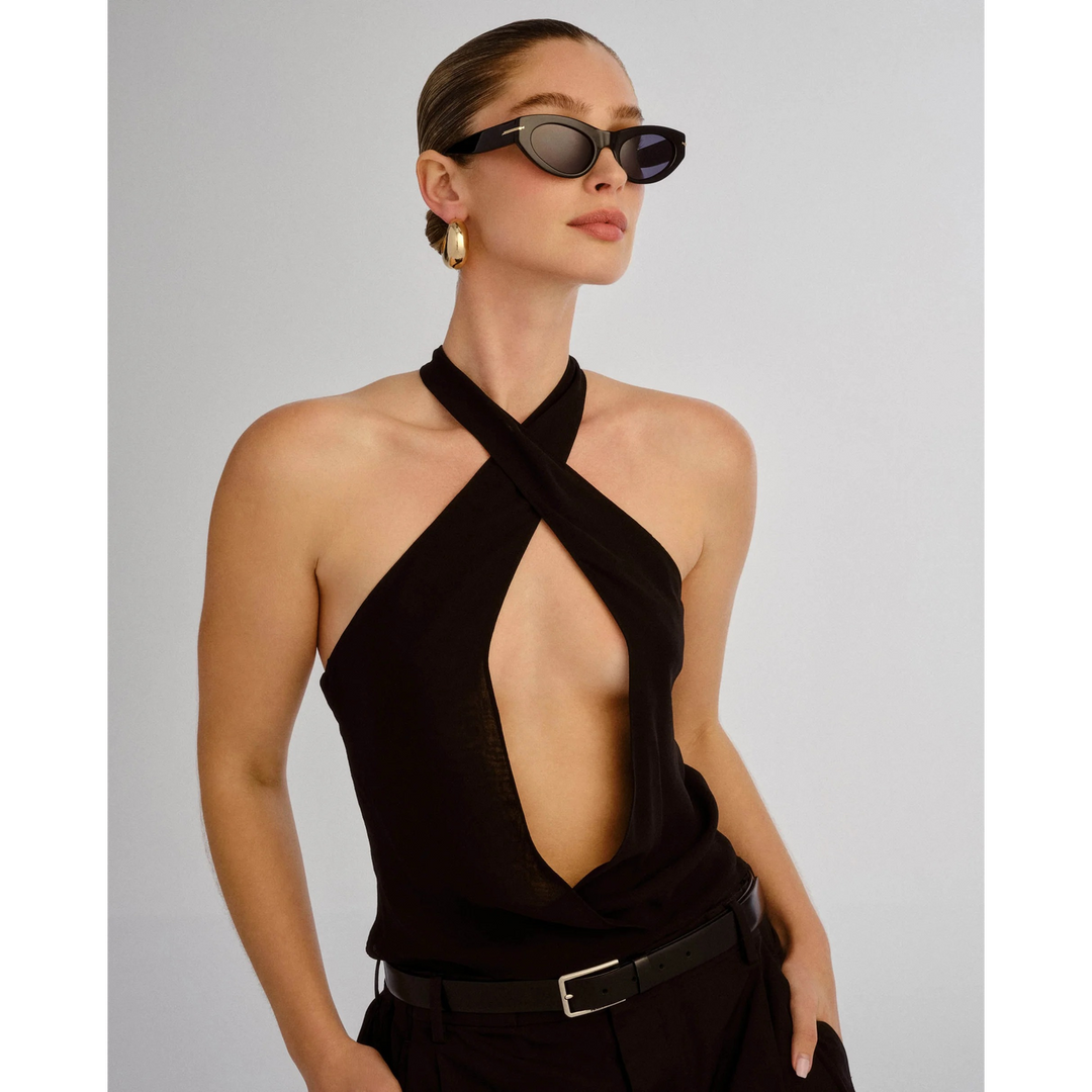 Luv Lou The Sofia Black Polarized Female Cat-Eye Sunglasses - HUNA