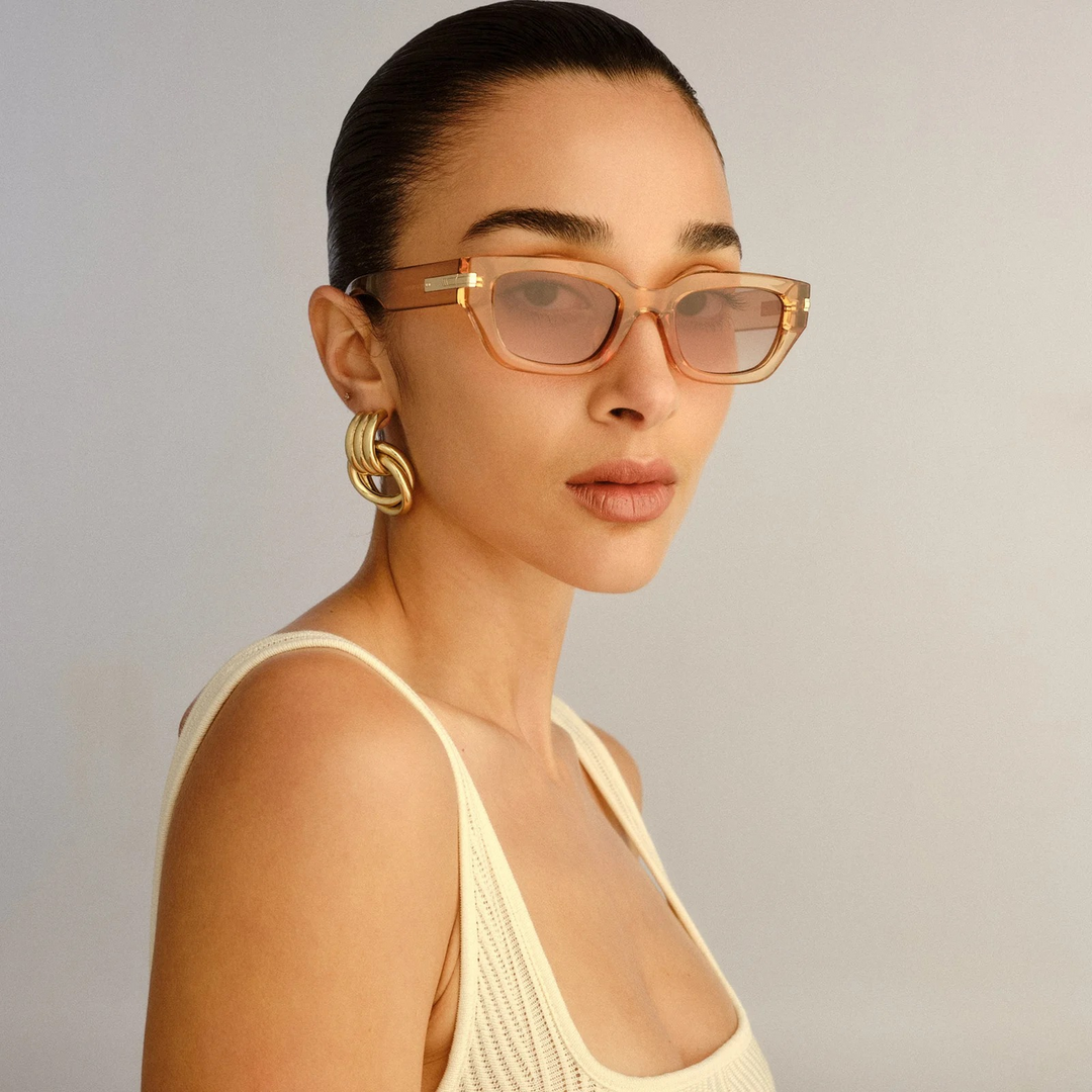 Le Specs Cubito Wide Fit Sand Female D-Frame Sunglasses - HUNA