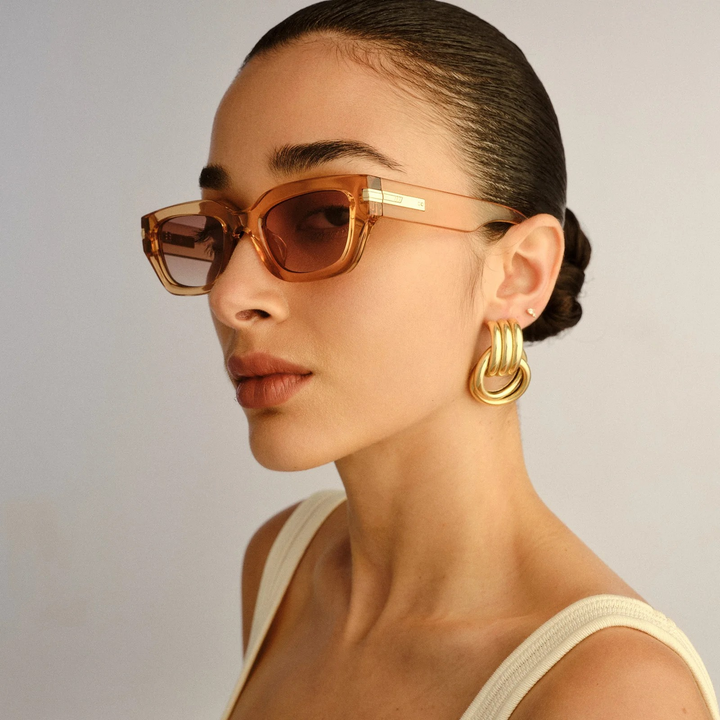 Le Specs Cubito Wide Fit Sand Female D-Frame Sunglasses - HUNA
