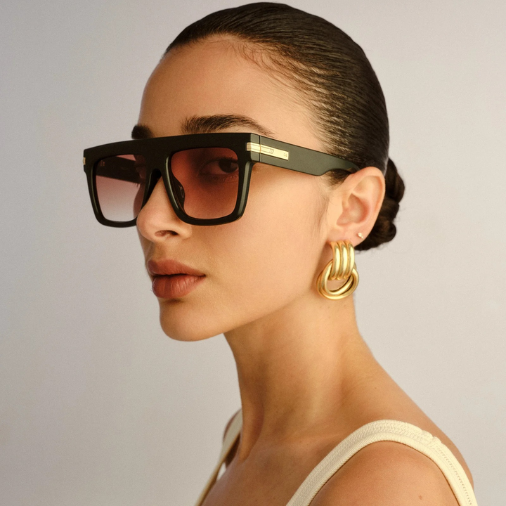 Le Specs Offside Wide Fit Dark Khaki Female Shield Sunglasses - HUNA