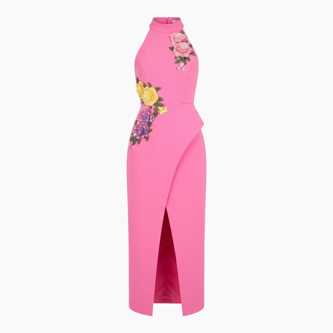 Elliatt Laurentia Halter Maxi Dress in Fuchsia Pink