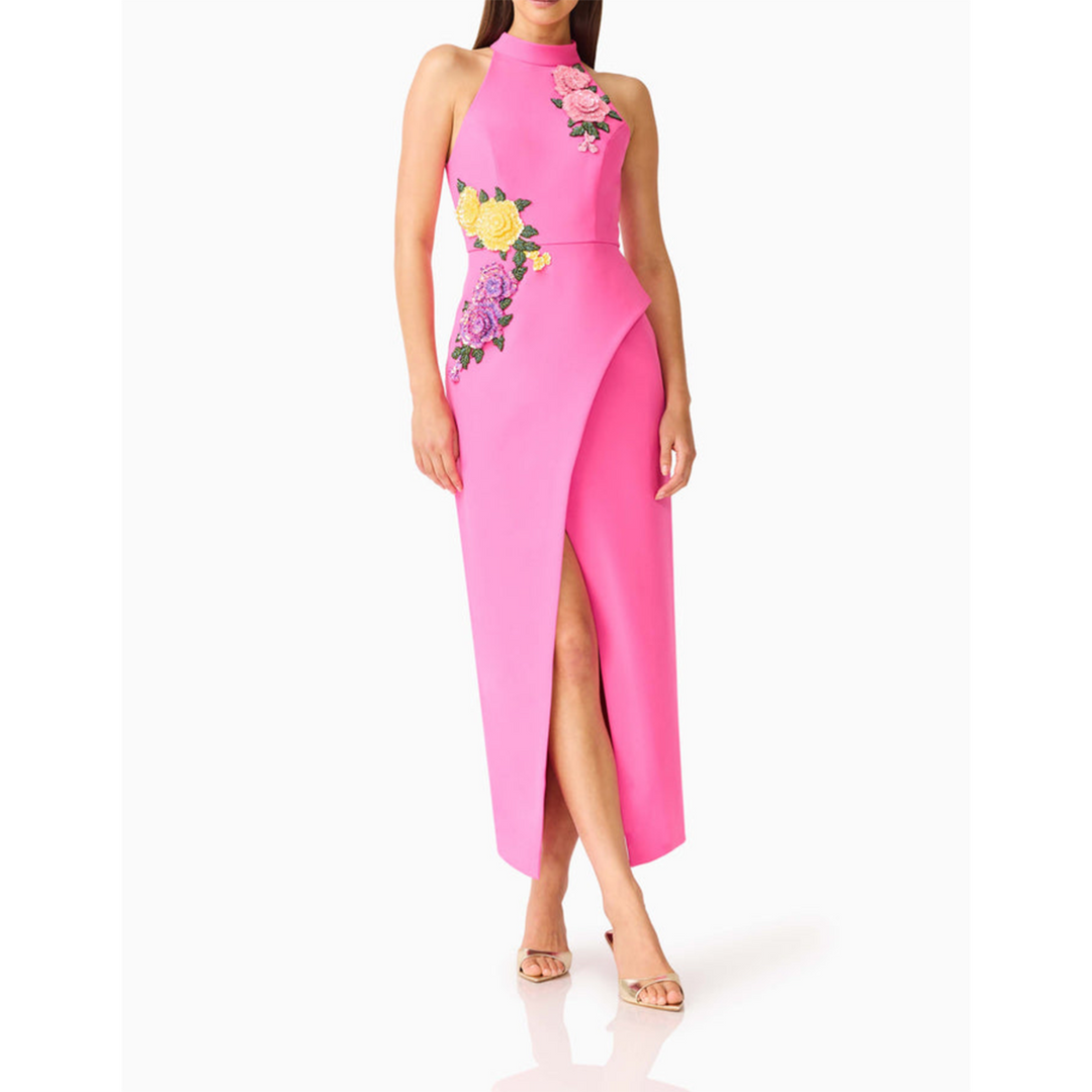 Elliatt Laurentia Halter Maxi Dress in Fuchsia Pink