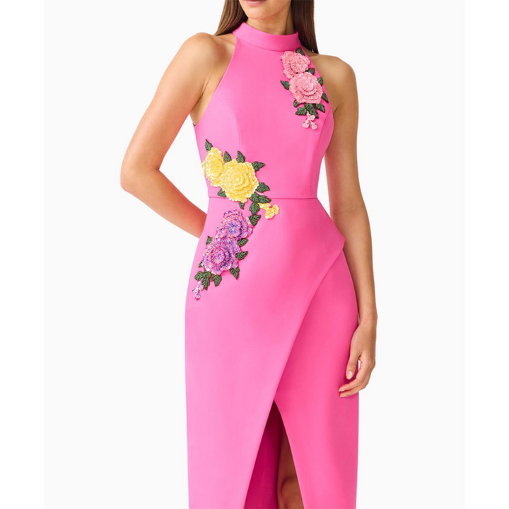 Elliatt Laurentia Halter Maxi Dress in Fuchsia Pink