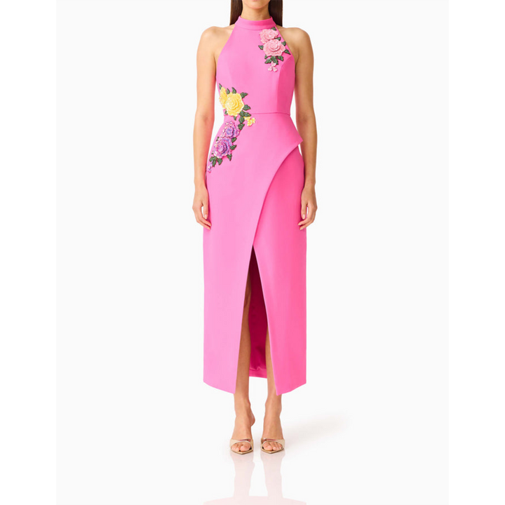 Elliatt Laurentia Halter Maxi Dress in Fuchsia Pink