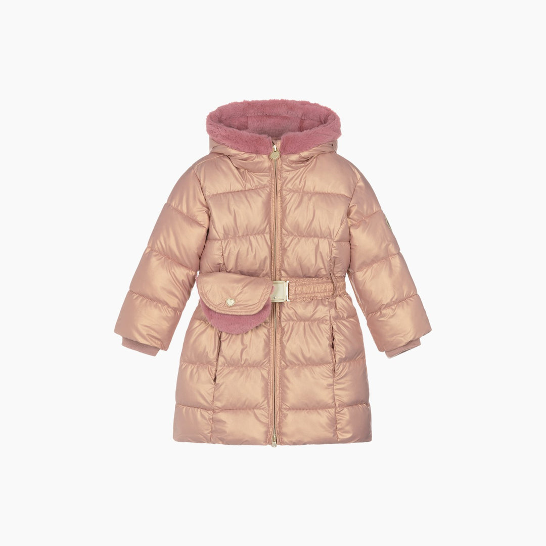 Le Chic Girls Pink Puffer Coat with Bag Belt - HUNA