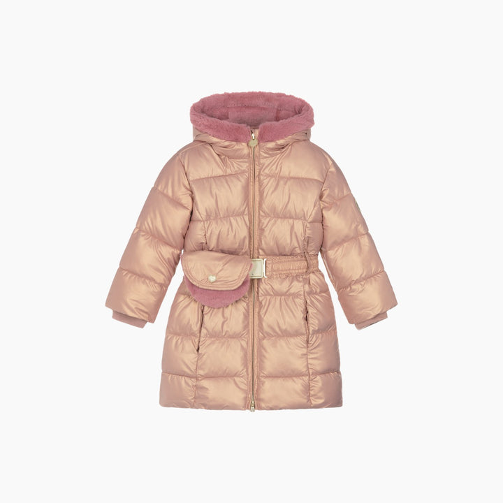 Le Chic Girls Pink Puffer Coat with Bag Belt - HUNA