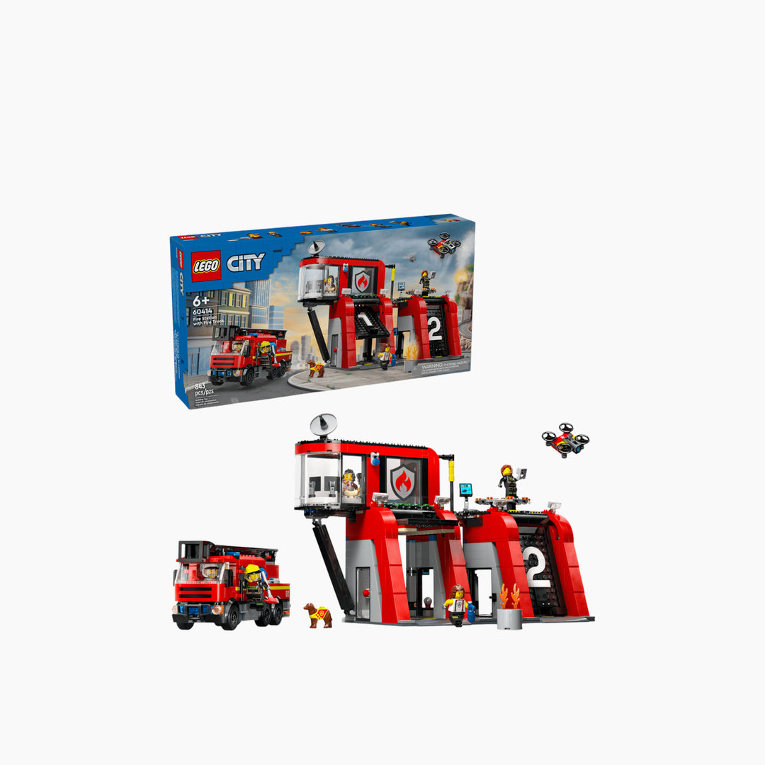 Lego Fire Station With Fire Truck - 843 Pcs - HUNA