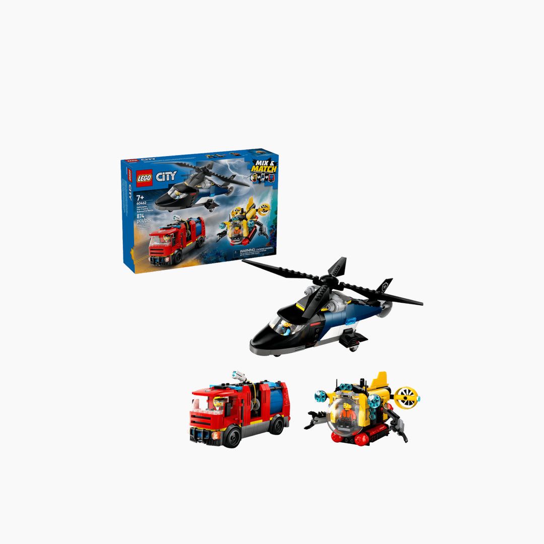 Lego Helicopter, Fire Truck &amp; Submarine Remix - 874 Pcs
