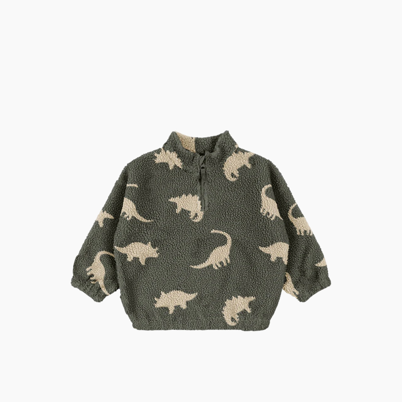 Jody Teddy Kids Dinosaur Sherpa Half-Zip Pullover – Green