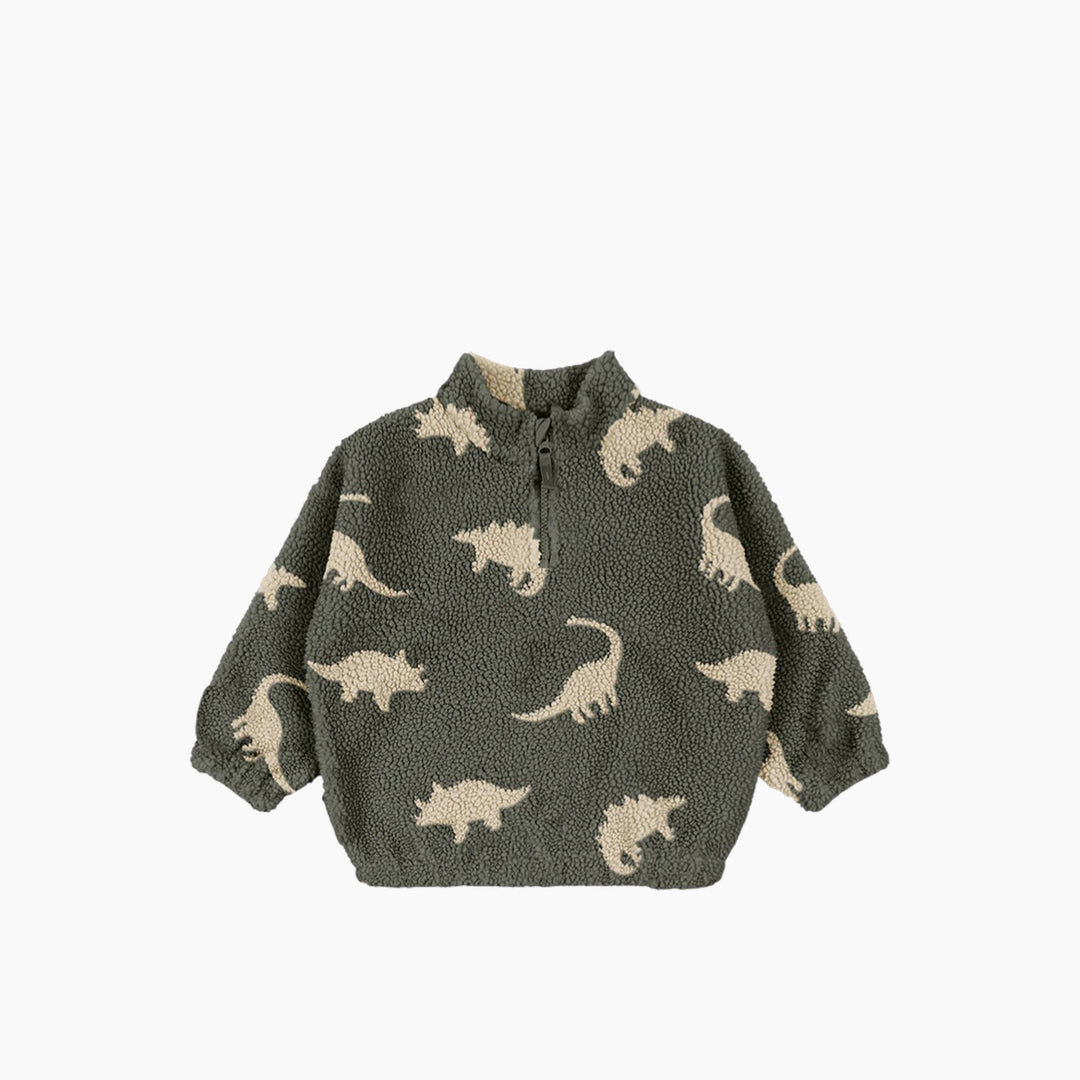 Jody Teddy Kids Dinosaur Sherpa Half-Zip Pullover for 2 years, green