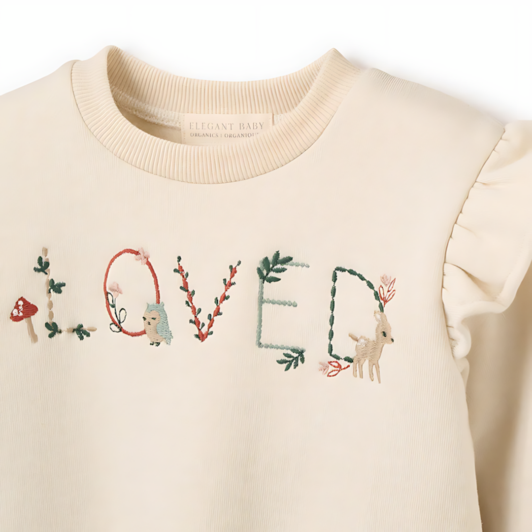 Elegant Baby "Loved" Flutter Sleeve Pullover