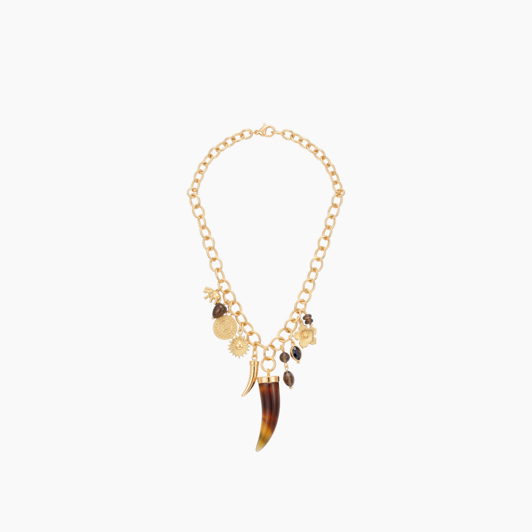 Lucky Strike necklace with chunky gold chain and horn pendant
