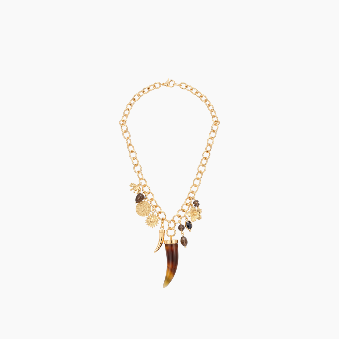Lucky Strike necklace with chunky gold chain and horn pendant