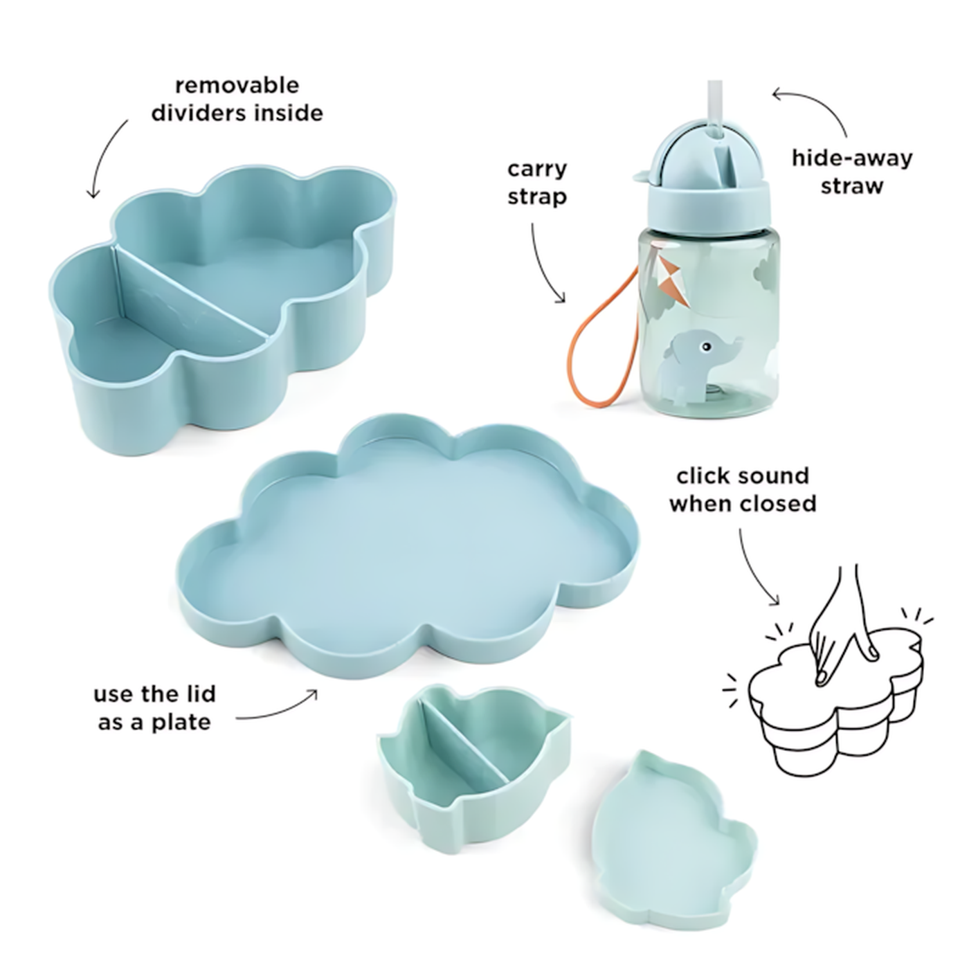 Done By Deer Lunch & Snack Box W-Straw Bottle Playground Blue Done By Deer Lunch & Snack Box W-Straw Bottle Playground Blue