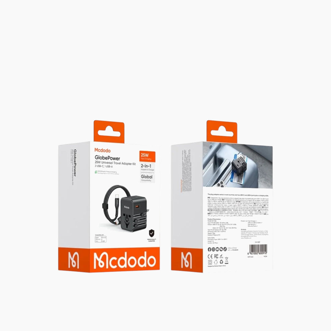MCDODO CP-3260 25W travel adapter with 2 USB-C and 1 USB-A ports