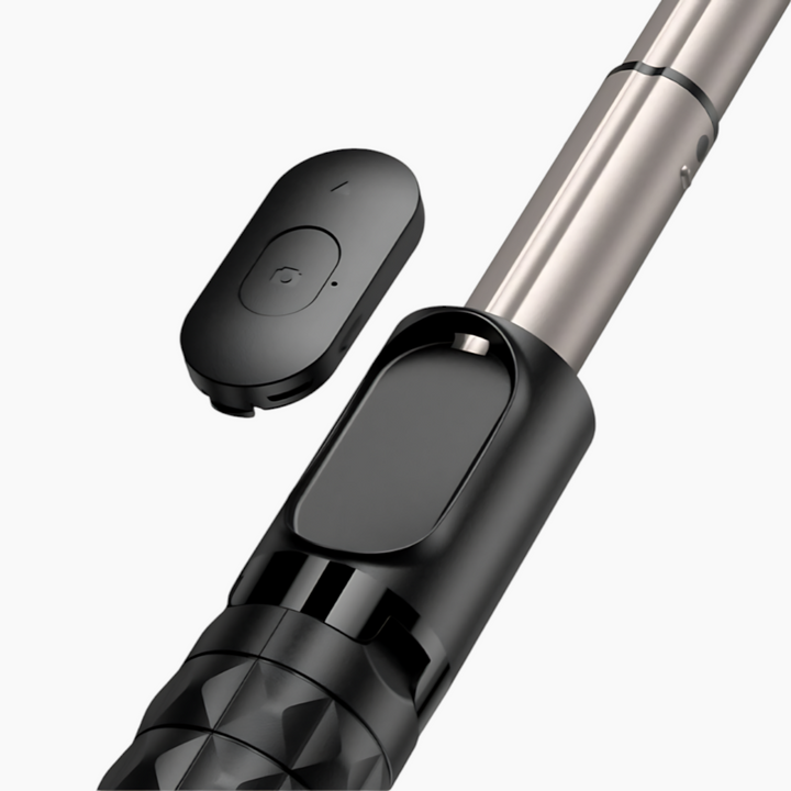 Extendable selfie stick with Bluetooth remote and fill light