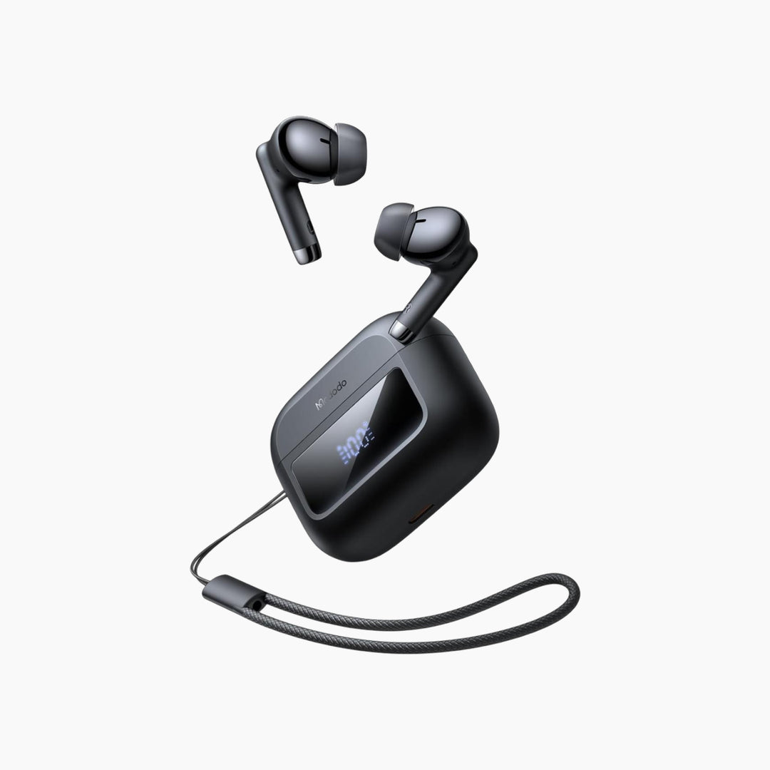 MCDODO TWS earbuds with digital display and lanyard