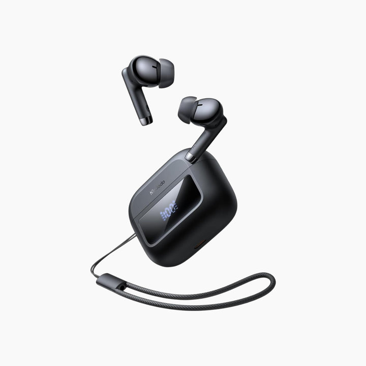 MCDODO TWS earbuds with digital display and lanyard
