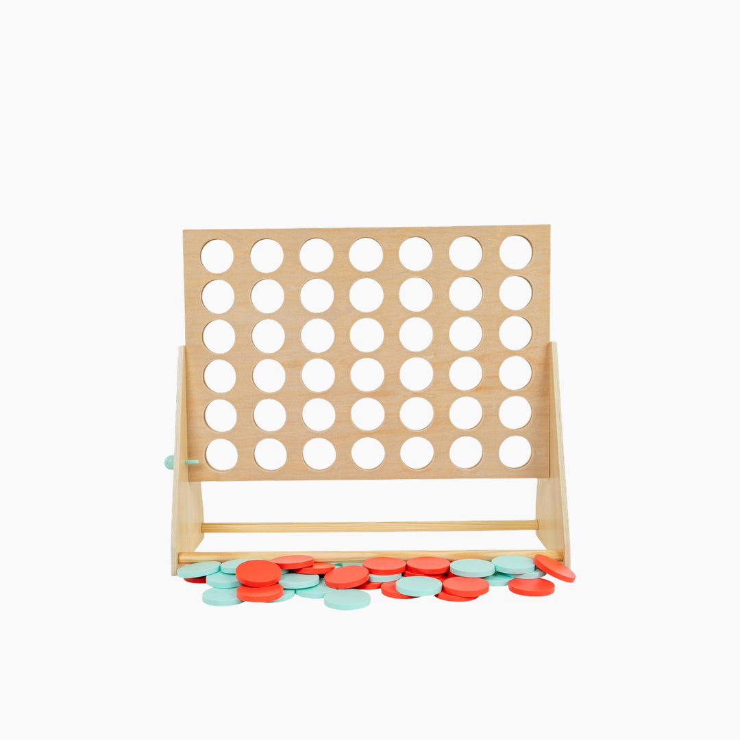 Giant wooden 4 in a row game with colored counters