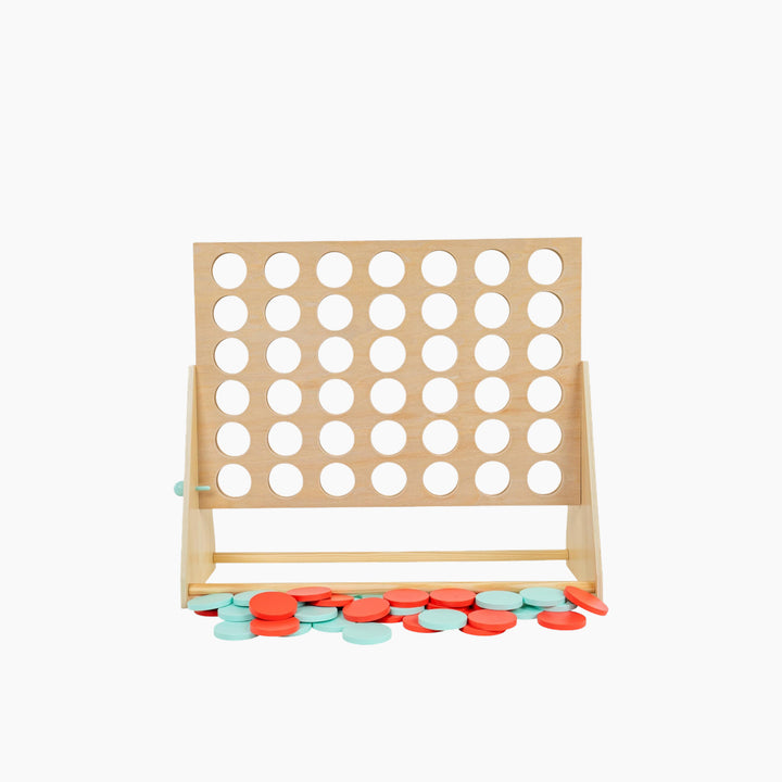 Giant wooden 4 in a row game with colored counters