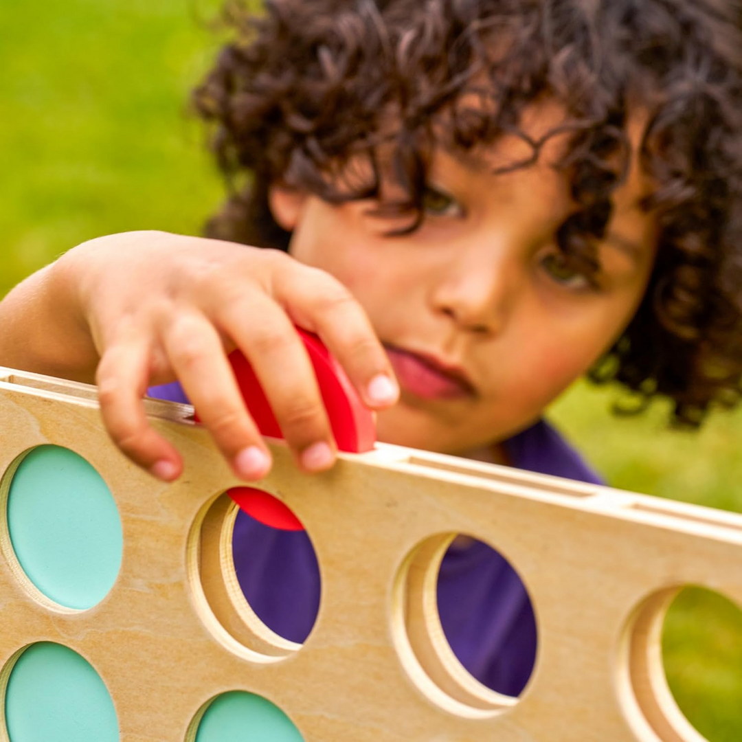 Giant wooden 4 in a row game crafted from FSC-certified wood